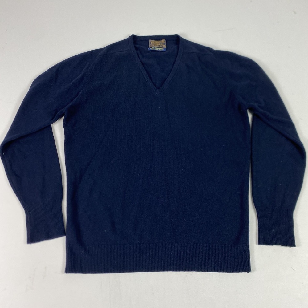 Pendleton Sweater Mens L Blue V-Neck Cashmere Tight-Knit Pullover Soft